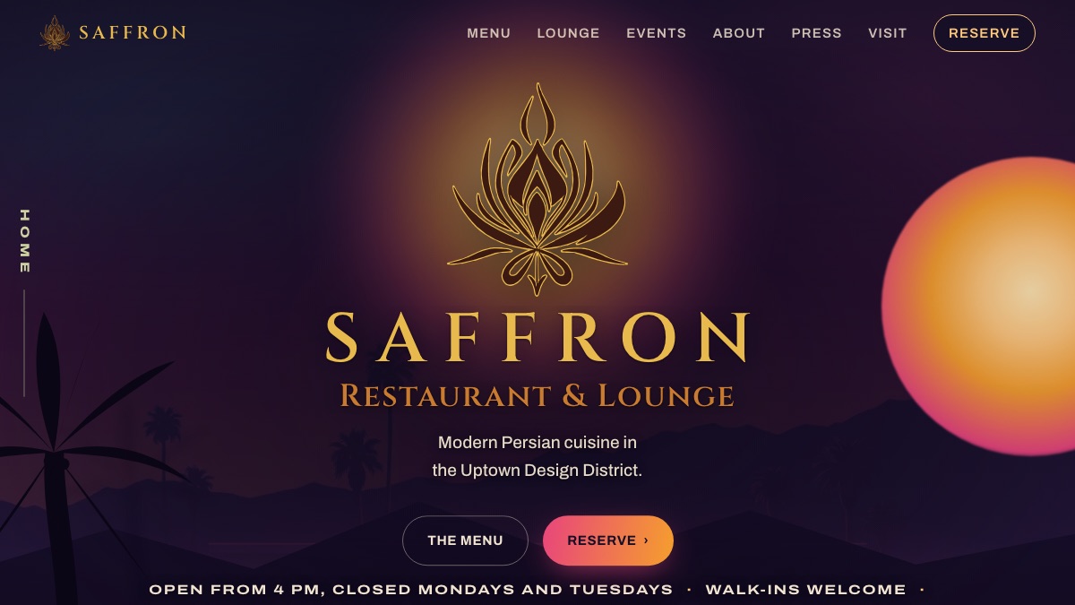 Saffron Restaurant & Lounge website